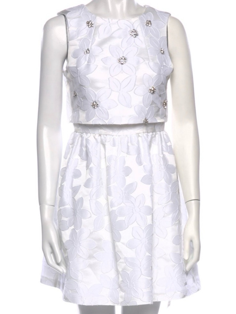 Blumarine White Floral Appliqué Two-Piece Midi Dress